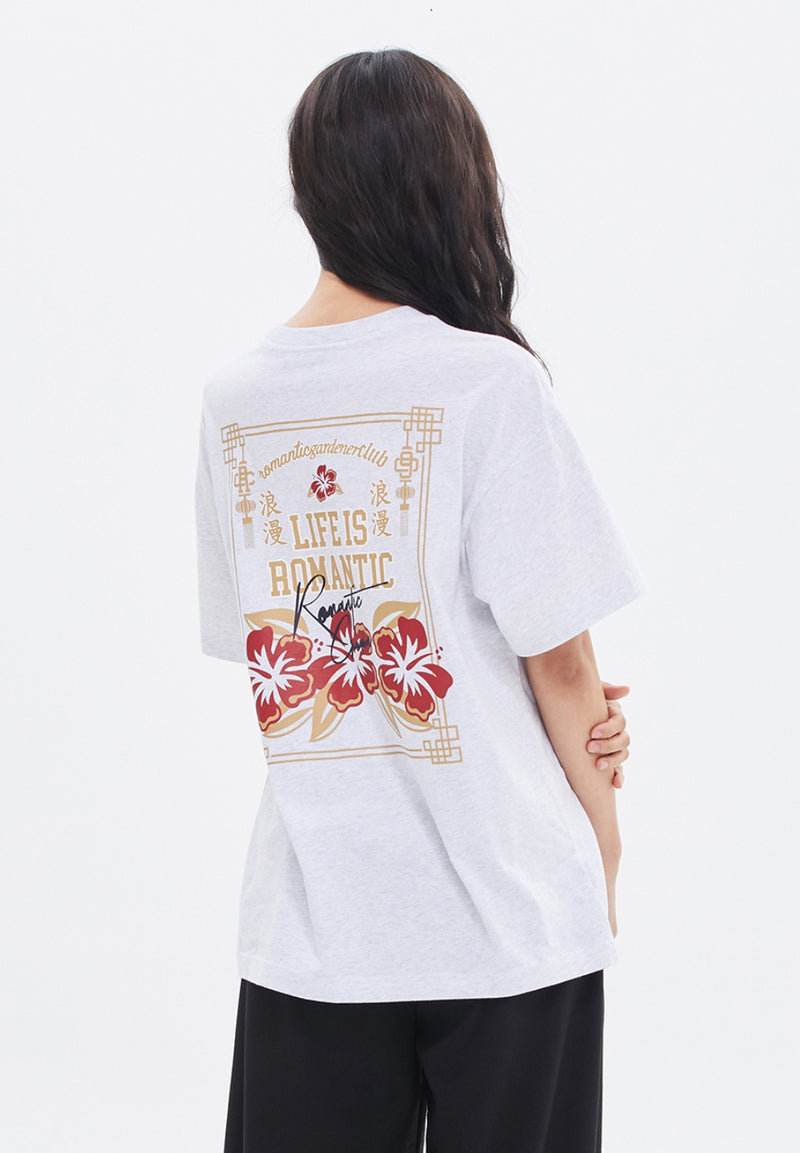 ROMANTIC CROWN(ロマンティック クラウン) ORIENTAL FLOWER TEE_LIGHT GREY