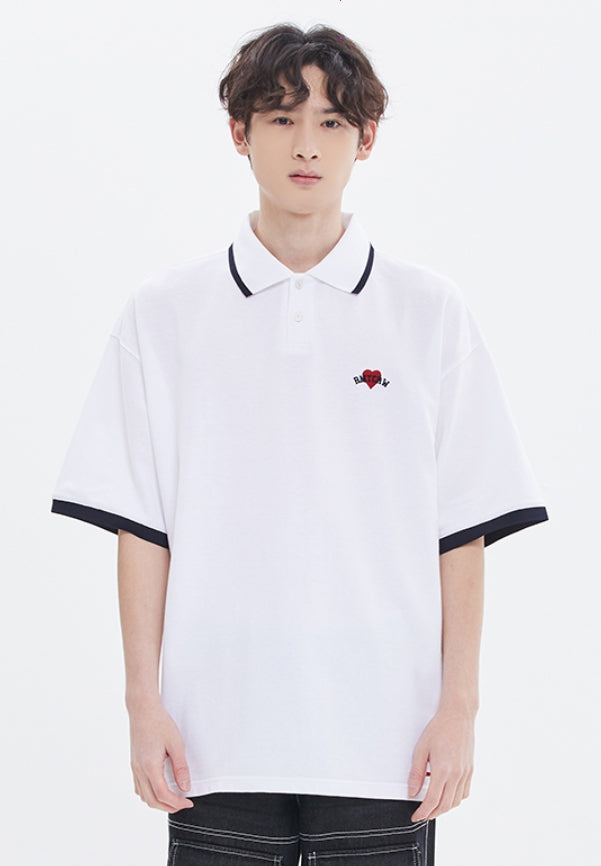 ROMANTIC CROWN(ロマンティック クラウン) HEART LOGO PIQUE SHIRT_WHITE