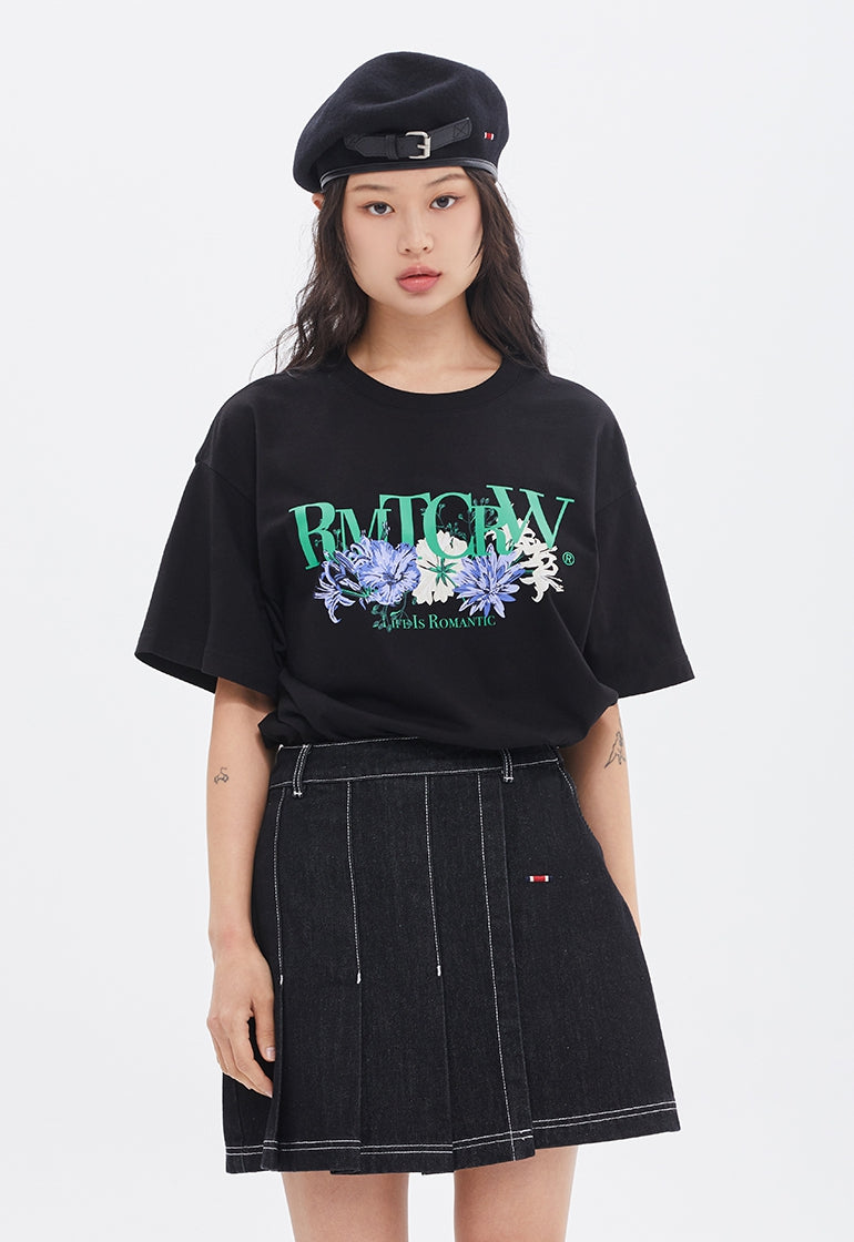 ROMANTIC CROWN(ロマンティック クラウン) RECENT LOGO FLOWER TEE_BLACK