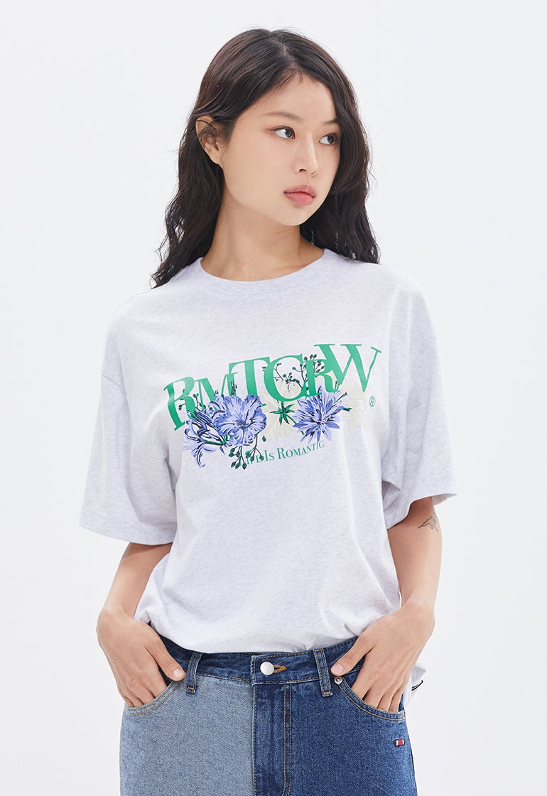 ROMANTIC CROWN(ロマンティック クラウン) RECENT LOGO FLOWER TEE_LIGHT GREY