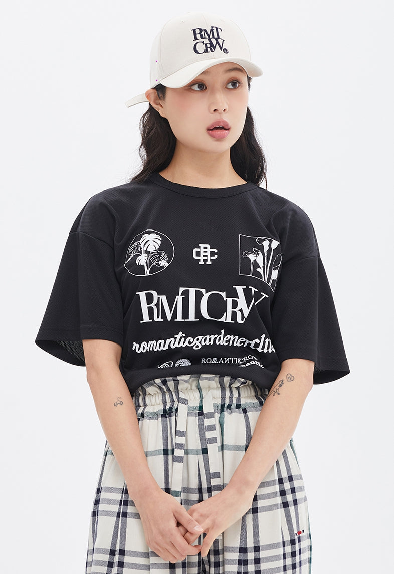 ROMANTIC CROWN(ロマンティック クラウン)  MONOCHROME SLOGAN TEE_BLACK