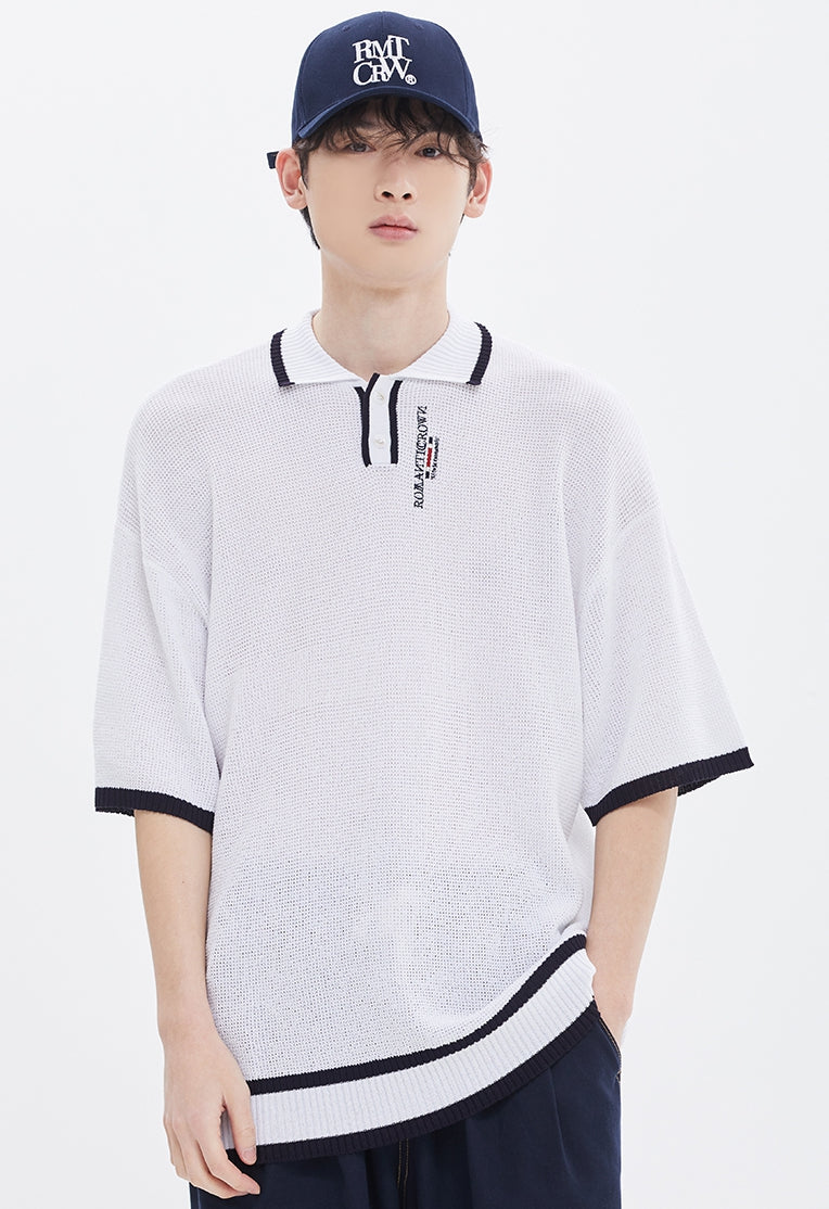 ROMANTIC CROWN(ロマンティック クラウン)  VISCOSE KNIT POLO_WHITE