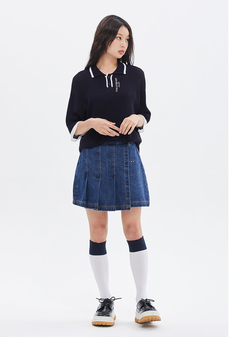 ROMANTIC CROWN(ロマンティック クラウン) VISCOSE KNIT POLO_NAVY