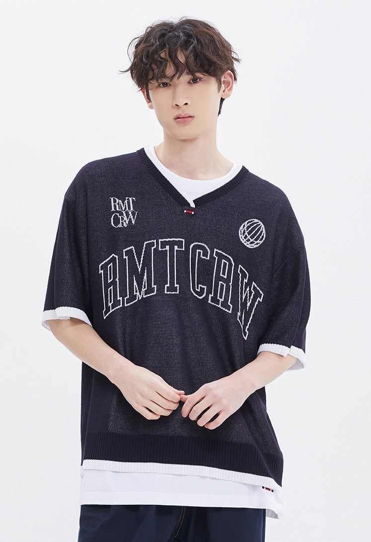 ROMANTIC CROWN(ロマンティック クラウン) RMTCRW V NECK KNIT JERSEY_NAVY