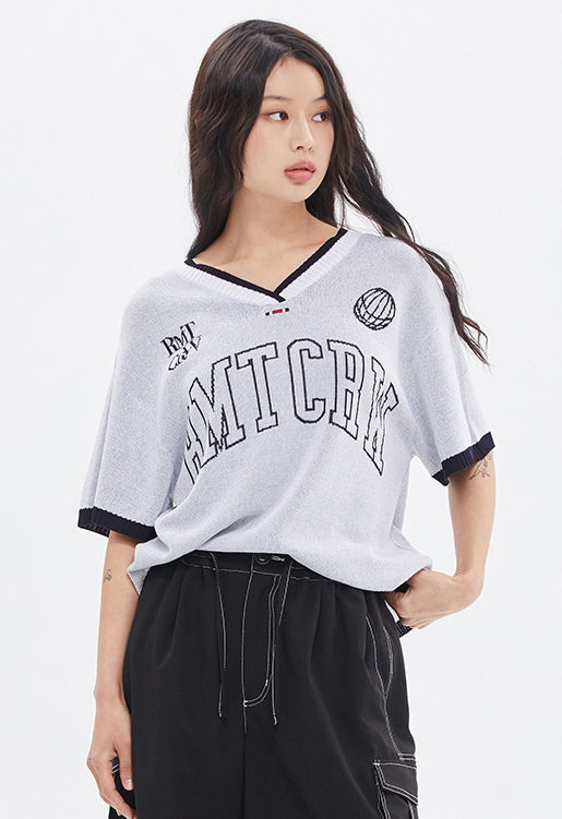 ROMANTIC CROWN(ロマンティック クラウン) RMTCRW V NECK KNIT JERSEY_WHITE