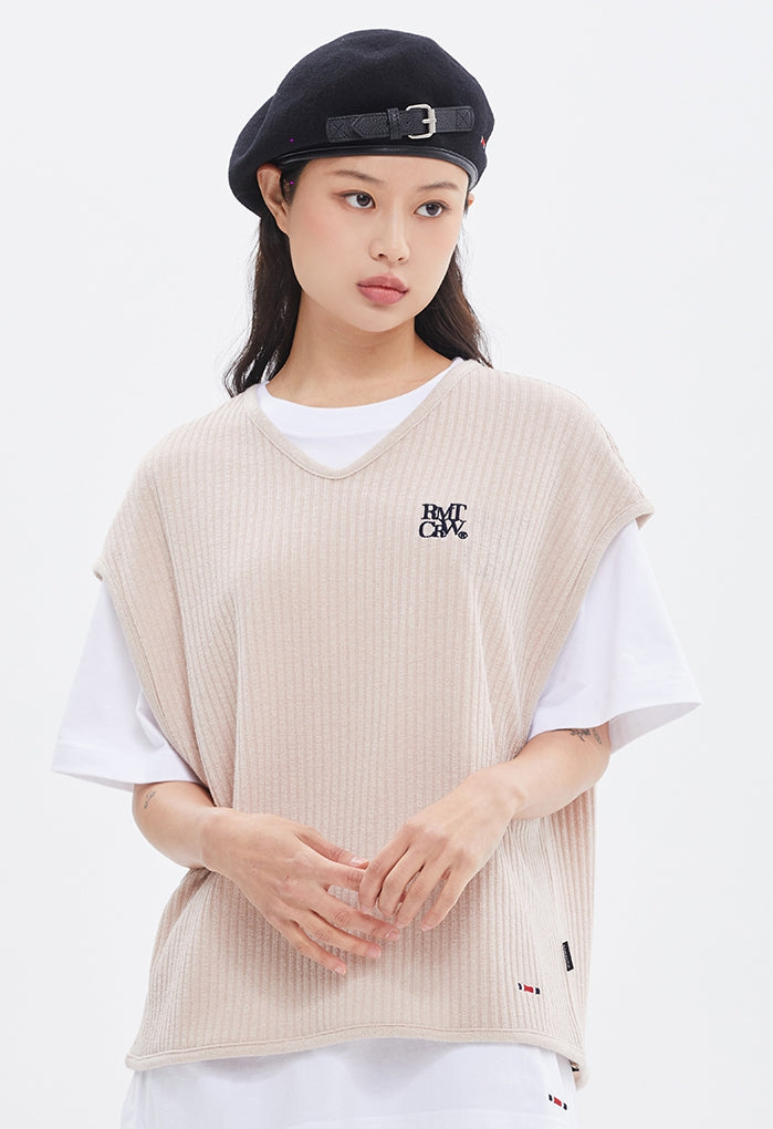 ROMANTIC CROWN(ロマンティック クラウン)  RECENT LOGO KNIT VEST_OATMEAL