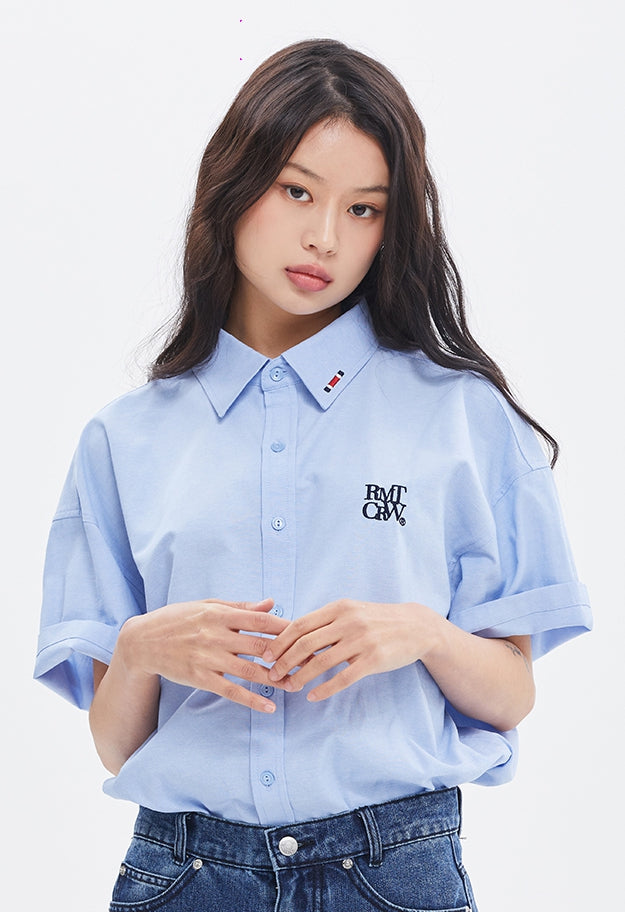 ROMANTIC CROWN(ロマンティック クラウン) RECENT LOGO OXFORD SHIRT_SKY BLUE