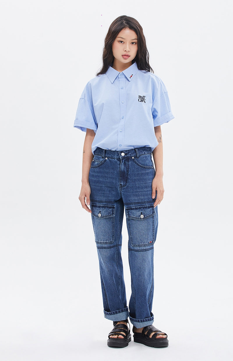 ROMANTIC CROWN(ロマンティック クラウン) RECENT LOGO OXFORD SHIRT_SKY BLUE