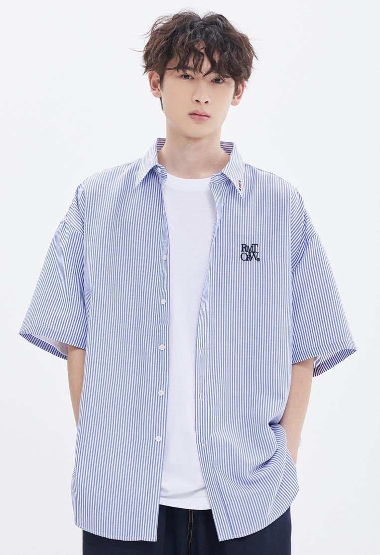 ROMANTIC CROWN(ロマンティック クラウン)  RECENT LOGO STRIPE SHIRT_BLUE