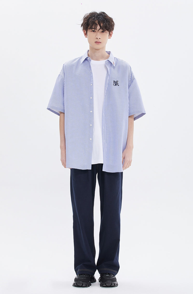 ROMANTIC CROWN(ロマンティック クラウン)  RECENT LOGO STRIPE SHIRT_BLUE