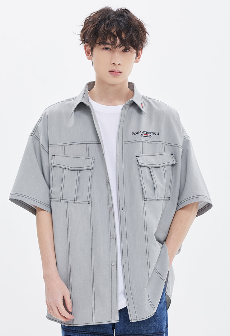 ROMANTIC CROWN(ロマンティック クラウン) STITCH POCKET HALF SHIRT_LIGHT GREY