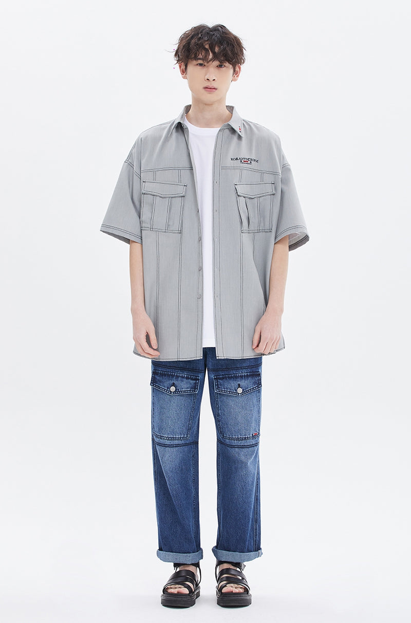 ROMANTIC CROWN(ロマンティック クラウン) STITCH POCKET HALF SHIRT_LIGHT GREY