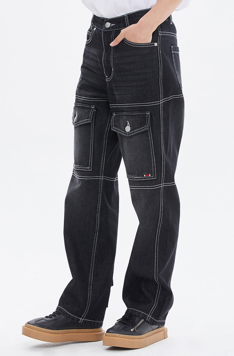 ROMANTIC CROWN(ロマンティック クラウン) STITCH POCKET WORK PANTS_BLACK