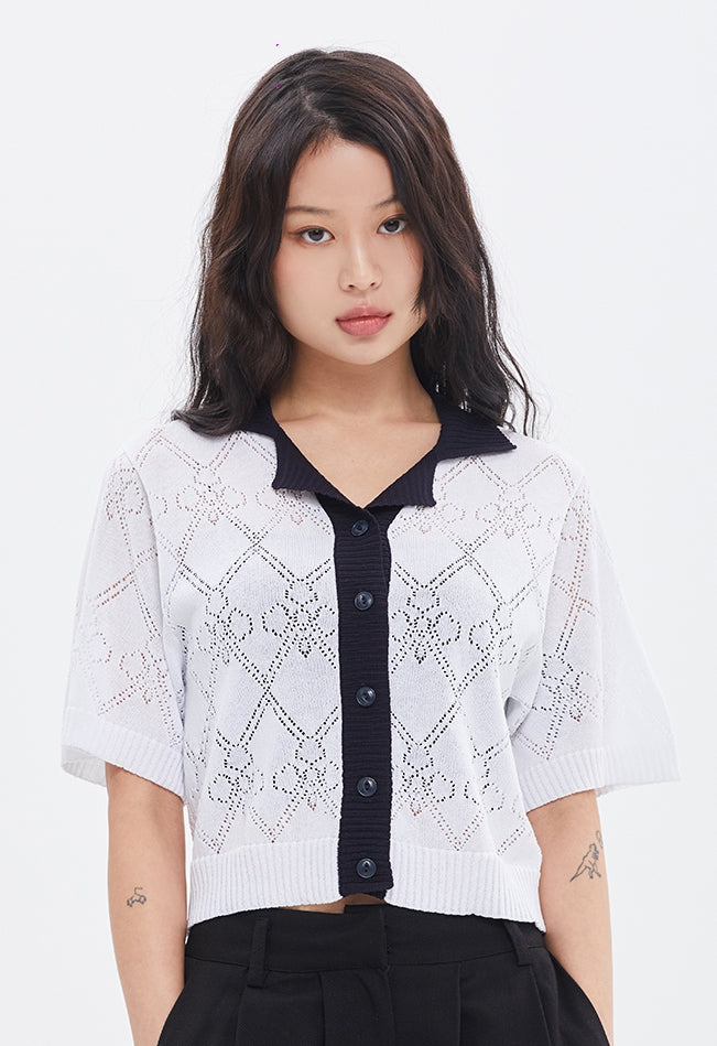 ROMANTIC CROWN(ロマンティック クラウン) WOMANS PUNCHING CARDIGAN_WHITE