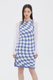 TARGETTO(ターゲット) CHECKERBOARD KNIT ONEPIECE_SKY BLUE