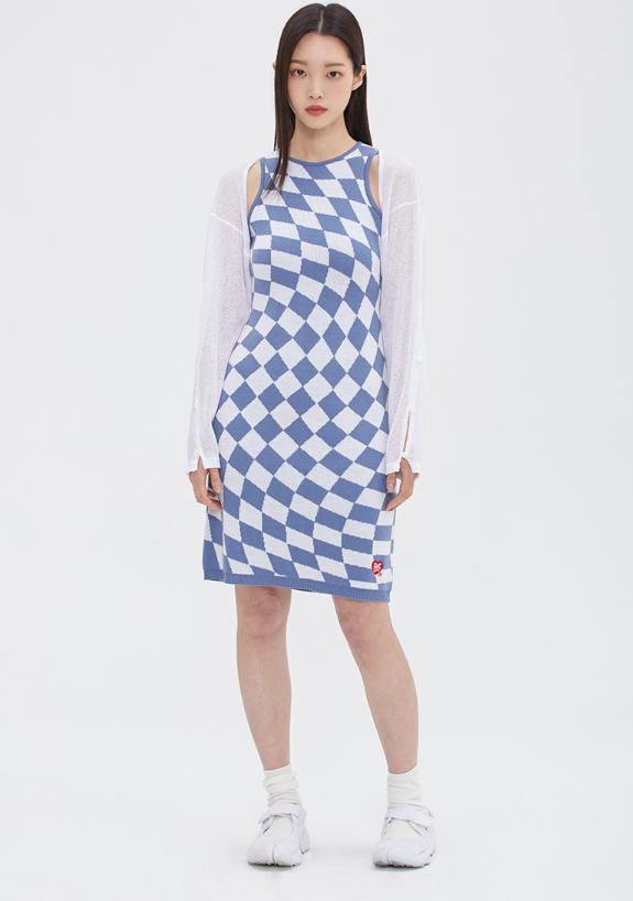 TARGETTO(ターゲット) CHECKERBOARD KNIT ONEPIECE_SKY BLUE