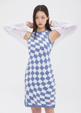 TARGETTO(ターゲット) CHECKERBOARD KNIT ONEPIECE_SKY BLUE