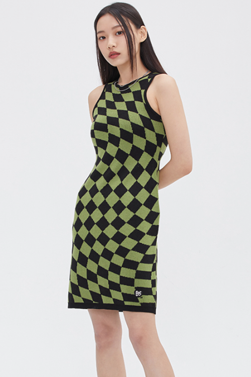 TARGETTO(ターゲット) CHECKERBOARD KNIT ONEPIECE_GREEN