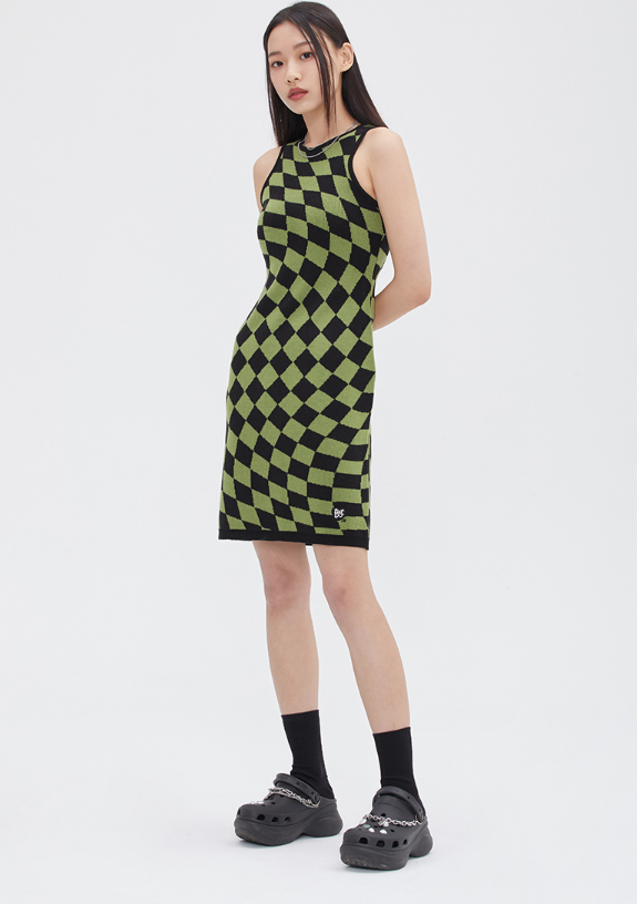 TARGETTO(ターゲット) CHECKERBOARD KNIT ONEPIECE_GREEN