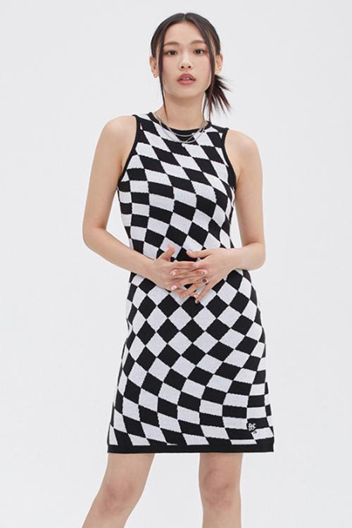 TARGETTO(ターゲット) CHECKERBOARD KNIT ONEPIECE_BLACK TARGETTO(ターゲット) CHECKERBOARD KNIT ONEPIECE_BLACK