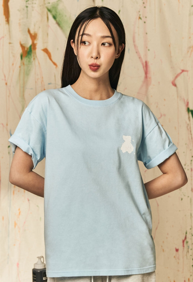 AQO_studiospace(アコスタジオスペース)  AQO BEAR PAINTING T-SHIRTS SKY