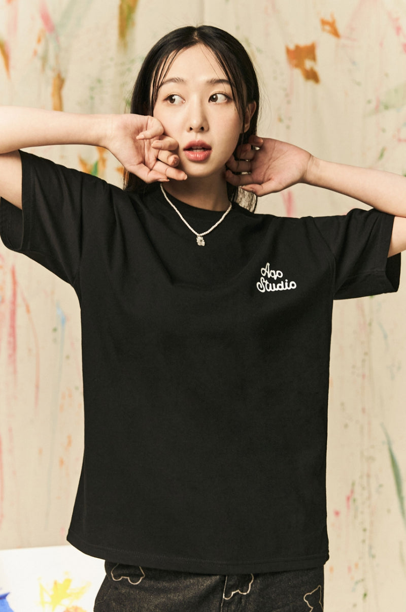 AQO_studiospace(アコスタジオスペース) AQO BEAR DRAWING T-SHIRTS BLACK