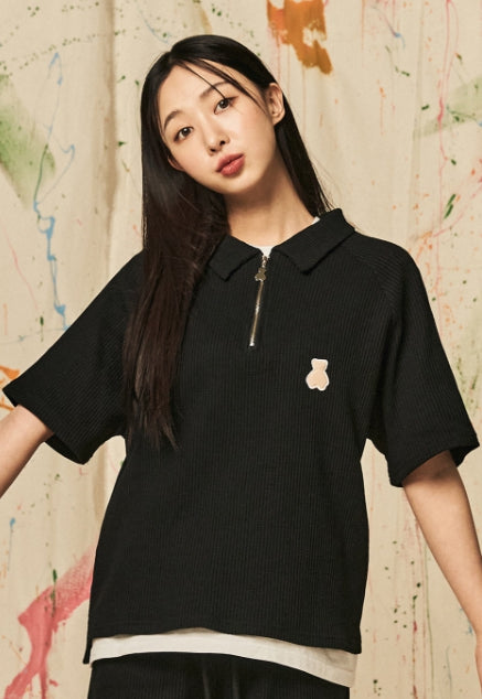 AQO_studiospace(アコスタジオスペース)  AQO BEAR WAFFLE POLO TEE BLACK