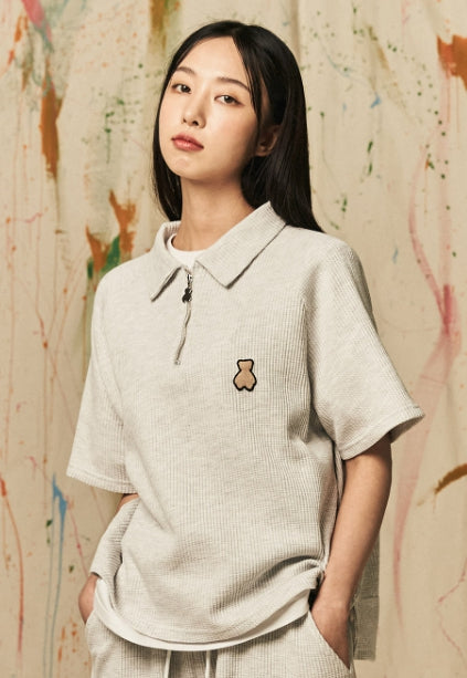 AQO_studiospace(アコスタジオスペース)  AQO BEAR WAFFLE POLO TEE MELANGE