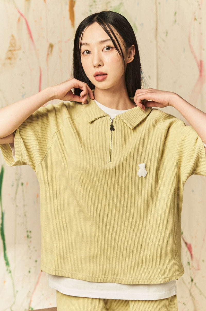 AQO_studiospace(アコスタジオスペース)  AQO BEAR WAFFLE POLO TEE LIME