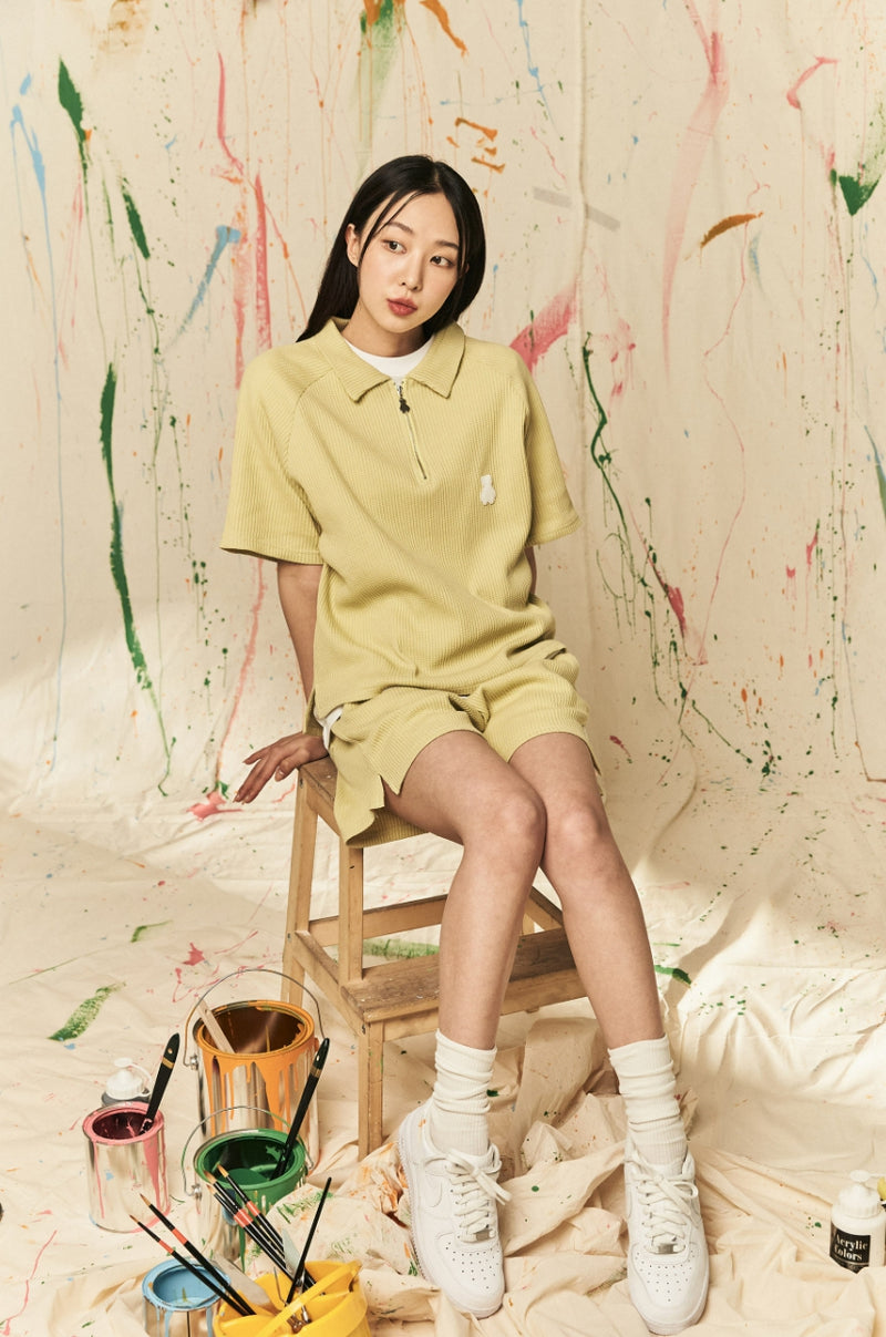 AQO_studiospace(アコスタジオスペース)  AQO BEAR WAFFLE POLO TEE LIME