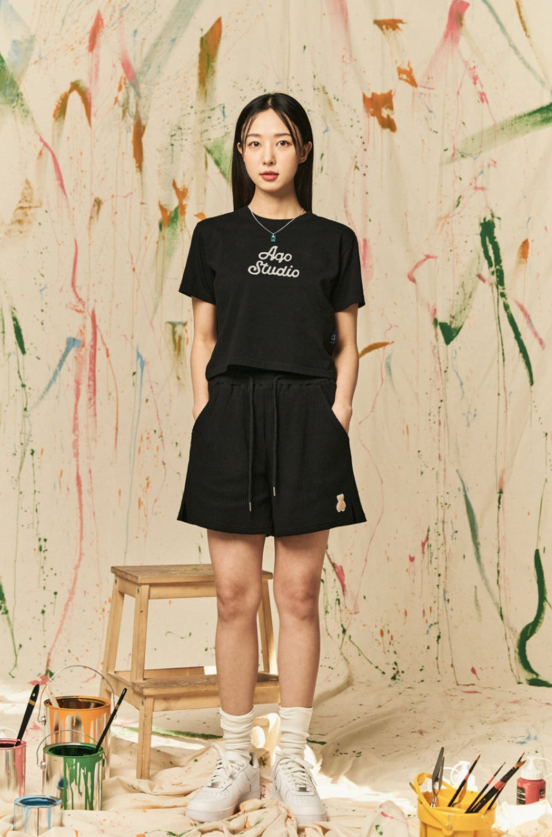 AQO_studiospace(アコスタジオスペース) ] AQO BEAR WAFFLE SHORTS BLACK