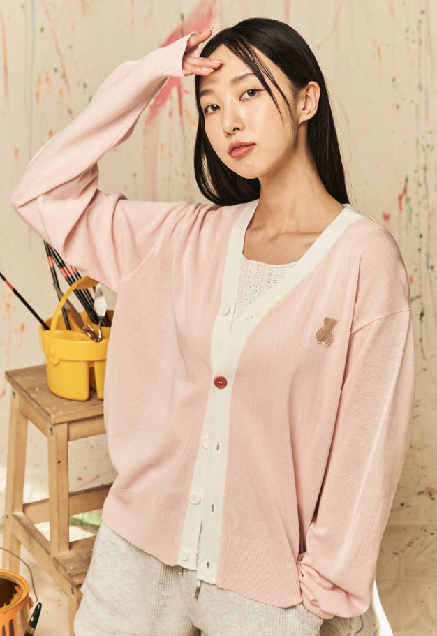 AQO_studiospace(アコスタジオスペース) AQO BEAR BI-COLOR SUMMER CARDIGAN BABY PINK