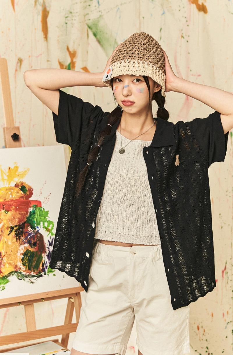 AQO_studiospace(アコスタジオスペース) AQO BEAR KNIT POLO SHIRTS BLACK