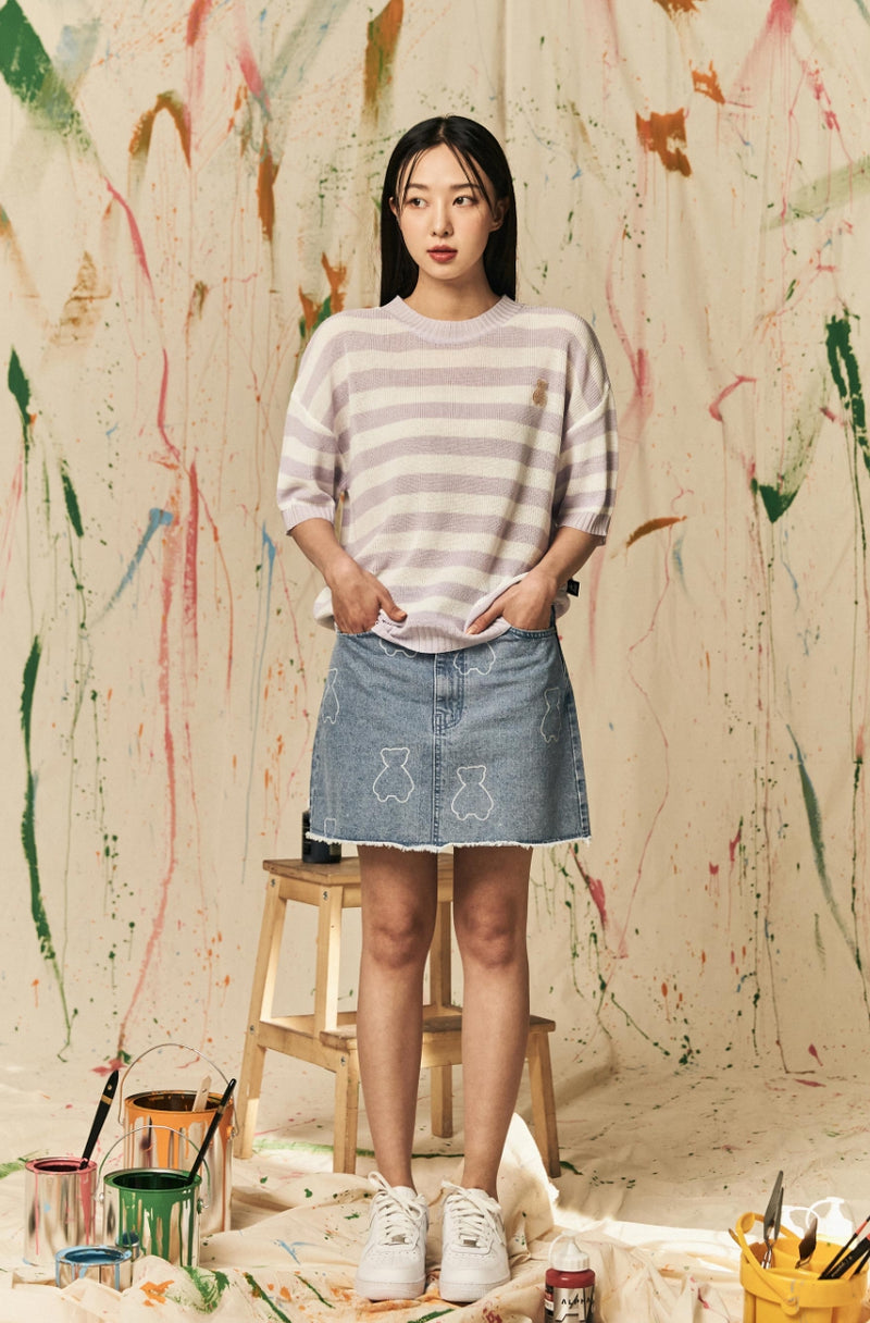 AQO_studiospace(アコスタジオスペース) AQO BEAR STRIPE KNIT TEE VIOLET