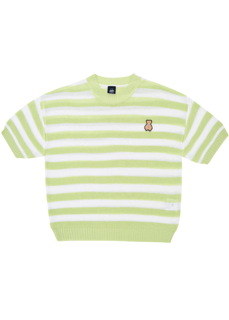 AQO_studiospace(アコスタジオスペース) AQO BEAR STRIPE KNIT TEE LIME