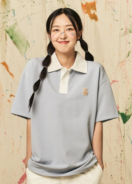 AQO_studiospace(アコスタジオスペース) AQO BEAR POLO T SHIRTS SKY
