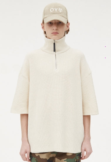 オーワイ(OY) LOGO ZIPPER POLA HALF KNIT-IVORY