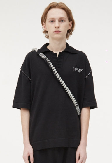 オーワイ(OY)  STITCH COLLAR HALF KNIT-BLACK