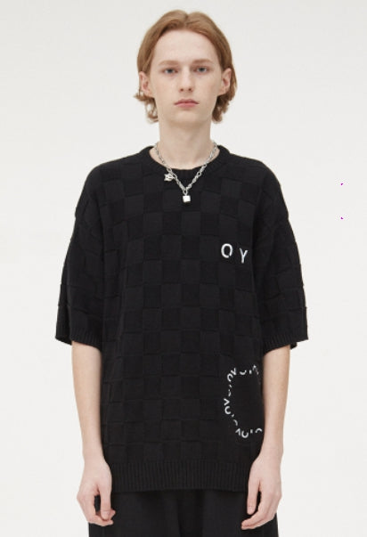 オーワイ(OY) ROUND LOGO SQUARE HALF KNIT-BLACK