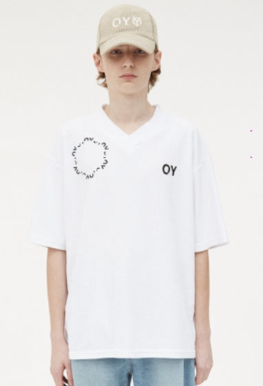 オーワイ(OY) TERRY ROUND LOGO V NECK T-WHITE