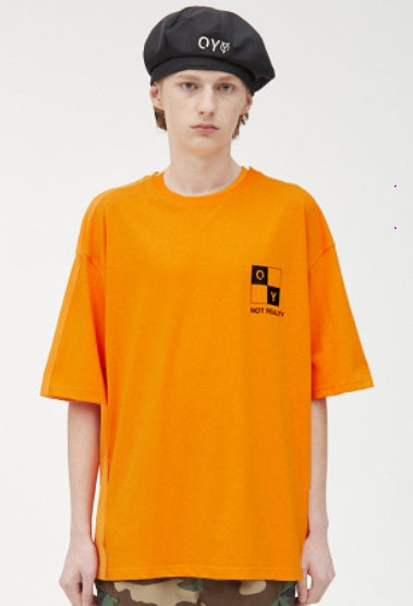オーワイ(OY)  CHECK CUBE LOGO T-ORANGE