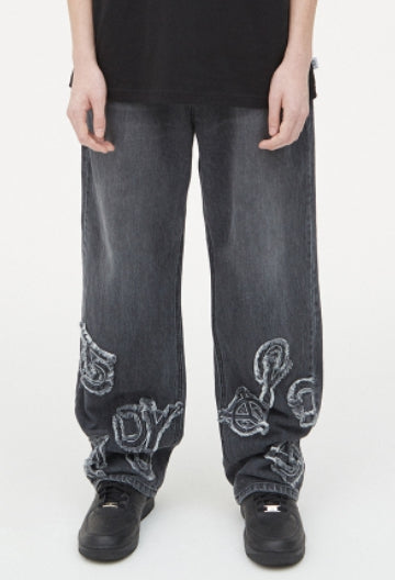 オーワイ(OY) PATCH LOGO WASHED PANTS-BLACK