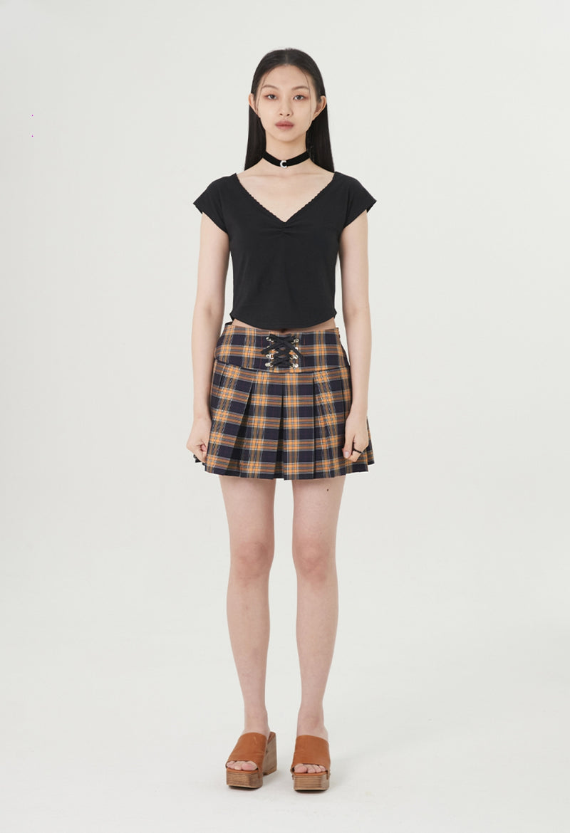 curetty (キュリティー) C CORSET CHECKED PLEATS SKIRT_BEIGE