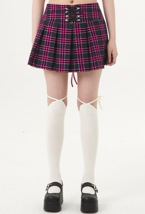 curetty (キュリティー) C CORSET CHECKED PLEATS SKIRT_PURPLE
