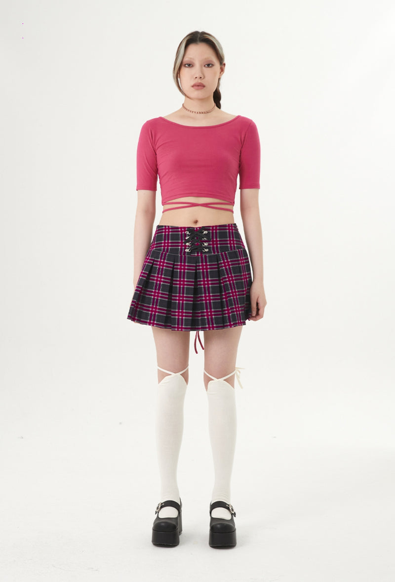 curetty (キュリティー) C CORSET CHECKED PLEATS SKIRT_PURPLE