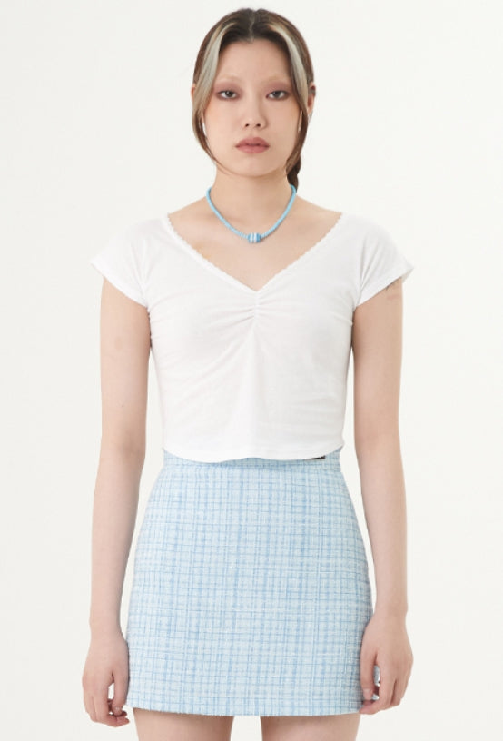 curetty (キュリティー) C V-NECK LACE T-SHIRT_WHITE