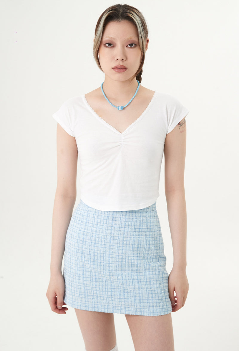 curetty (キュリティー) C V-NECK LACE T-SHIRT_WHITE