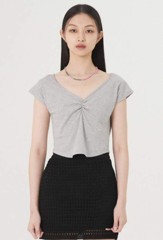 curetty (キュリティー) C V-NECK LACE T-SHIRT_GREY