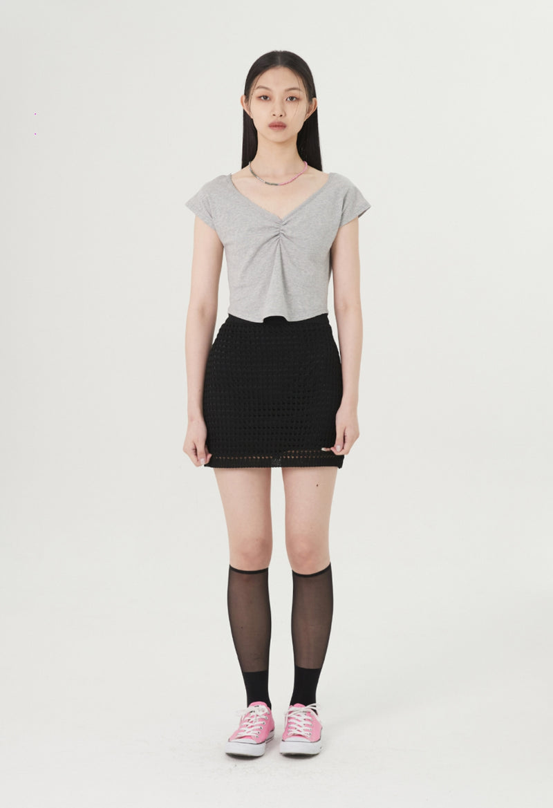 curetty (キュリティー) C V-NECK LACE T-SHIRT_GREY