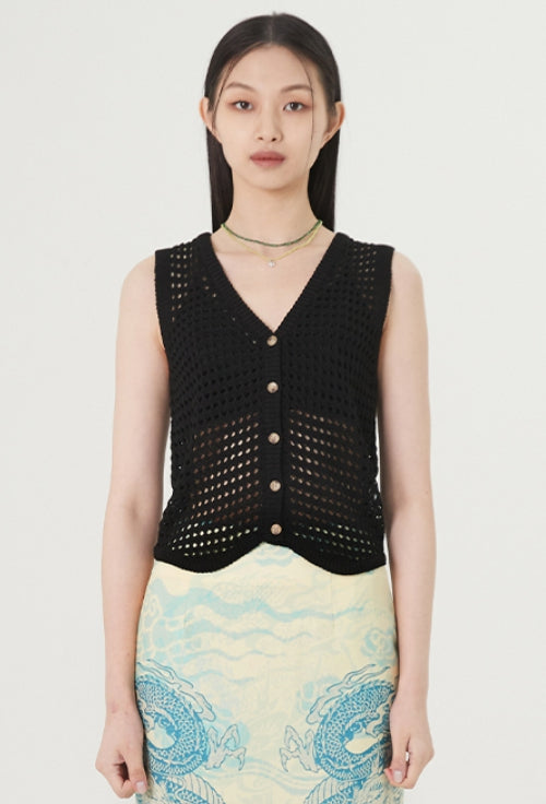 curetty (キュリティー)  C CROCHET KNIT VEST_BLACK